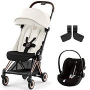 Коляска Cybex Coya Rosegold Frame Cloud G i-Size Moon Black Plus Off White с дождевиком и бампером