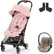Коляска Cybex Coya Rosegold Frame Cloud T i-Size Cozy Beige Plus Peach Pink с дождевиком и бампером