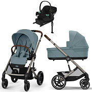 Коляска Cybex Balios S Lux TPE complete Aton S2 Moon Black Base One 4 в 1 Stormy Blue с дождевиками