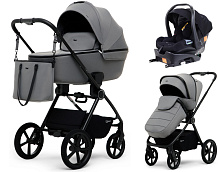 Детская коляска Rant Teo Soft 4 в 1 с автокреслом Carry Pro Black и базой Grey