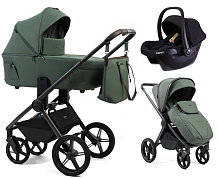 Детская коляска Peppy Monaco Thermo 3 в 1 с автокреслом Rise Black Green (зеленый), рама серо-коричневая