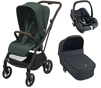 Детская коляска Maxi-Cosi Leona²  Oria 3 в 1 с автокреслом CabrioFix Essential graphite 1204403110 Twillic Green/1507750111 Essential Graphite