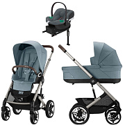 Коляска Cybex Talos S Lux TPE complete Aton B2 Steel Grey Base One 4 в 1 Stormy Blue с дождевиками
