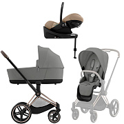 Коляска Cybex Priam IV Rosegold complete Cloud G Almond Beige Plus Base G 3 в 1 Mirage Grey