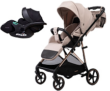 Прогулочная коляска Peppy Amici с автокреслом Verona Black Beige рама Gold