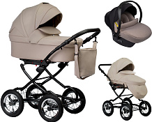 Детская коляска Indigo Barbara Eco Classic 3 в 1 с автокреслом Avionaut Cosmo Beige Be02 св.бежевая кожа