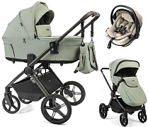 Детская коляска Peppy Soho 3 в 1 с автокреслом Welldon Crown 2 Beige Oregano (орегано), рама серо-бежевый