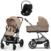 Коляска Cybex Balios S Lux TPE complete Cloud G Moon Black 3 в 1 Almond Beige с дождевиками