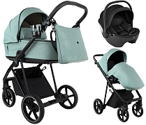 Детская коляска Roan Sol Vintage Leather 2.0 3 в 1 с автокреслом Pituso Baesa Pro Black SL/13/L Misti Mint/Grey/руч. Серый