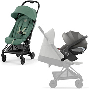 Коляска Cybex Coya Matt Black Frame Cloud T i-Size Mirage Grey Leaf Green с дождевиком и бампером