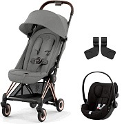 Коляска Cybex Coya Rosegold Frame Cloud G i-Size Magic Black Mirage Grey с дождевиком и бампером