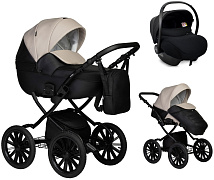 Детская коляска Indigo Mio Eco Plus 14 3 в 1 с автокреслом Avionaut Cosmo 04 черная кожа+св.бежевая кожа