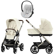 Коляска Cybex Talos S Lux TPE complete Cloud T Platinum White Plus 3 в 1 Seashell Beige с дождевиками