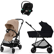 Коляска Cybex Melio Carbon Aton S2 i-Size Moon Black 3 в 1 Almond Beige/Magic Black с дождевиками