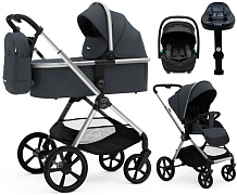 Коляска Agex Life 4 в 1 хромированная рама с автокреслом i-Safe S Black и базой ALM606 Midnight Grey (Темно-серый)