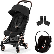 Коляска Cybex Coya Rosegold Frame Cloud G i-Size Moon Black Plus Sepia Black с дождевиком и бампером