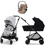 Коляска Cybex Melio Carbon Cloud G i-Size Almond Beige Plus 3 в 1 Fog Grey/Magic Black с дождевиками