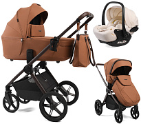 Детская коляска Peppy Monaco Thermo 3 в 1 с автокреслом Verona Beige Biscuit (бисквит), рама серо-коричневая
