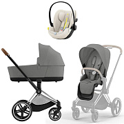 Коляска Cybex Priam IV Chrome Brown complete и автокресло Cloud G i-Size Seashell Beige Plus 3 в 1 Mirage Grey