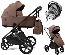 Детская коляска Peppy Soho 3 в 1 с автокреслом Welldon Crown 2 Grey Cappuccino (капучино) рама шоколад