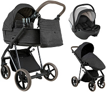 Детская коляска Roan Sol Vintage Luxury 2.0 3 в 1 с автокреслом Pituso Baesa Pro Black,Beige Canopy PIX/55/D Pixel/Dark/Nickel/руч.Cappuccino