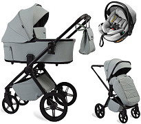 Детская коляска Peppy Monaco Plus 3 в 1 с автокреслом Welldon Crown 2 Grey Mint (мятный), рама черная