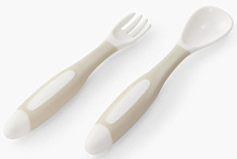 Набор столовых приборов Happy Baby ложка и вилка 15071 white and light gray