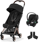 Коляска Cybex Coya Rosegold Frame Aton B2 i-Size Volcano Black Sepia Black с дождевиком и бампером