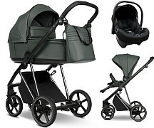 Детская коляска Roan Sol Vintage Luxury Leather 3 в 1 с автокреслом Tutis Elo Lux EduSky Black VEGA79DB Atlantic Deep/Nickel/руч.Black