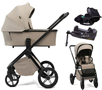 Детская коляска Peppy Monaco Plus 4 в 1 с автокреслом Verona Black и базой Sandstone (песочный), рама черная