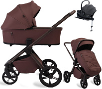 Детская коляска Peppy Monaco Plus 4 в 1 с автокреслом Jovikids Aria Black и базой Burgundy (винный), рама коричневая