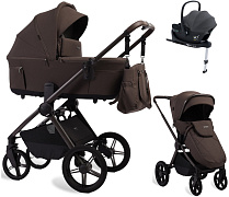 Детская коляска Peppy Soho 4 в 1 с автокреслом Jovikids Aria Black и базой Brown (коричневый), рама серо-бежевый