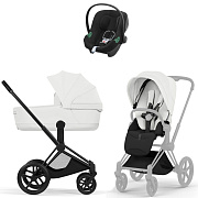 Коляска Cybex Priam V Matt Black Style Aton B2 Volcano Black 3 в 1 Off White