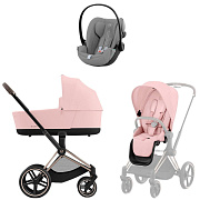Коляска Cybex Priam IV Rosegold complete и автокресло Cloud G i-Size Stone Grey Plus 3 в 1 Peach Pink