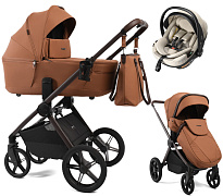 Детская коляска Peppy Monaco Thermo 3 в 1 с автокреслом Welldon Crown 2 Beige Biscuit (бисквит), рама серо-коричневая