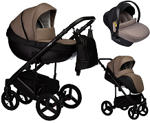 Детская коляска Indigo Tour Eco 3 в 1 с автокреслом Avionaut Cosmo Beige Te04 черная кожа+т.бежевая кожа