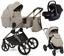Детская коляска Peppy Monaco Thermo 3 в 1 с автокреслом Rise Black Latte (бежевый), рама бежевая