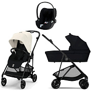 Коляска Cybex Melio Carbon Cloud T i-Size Sepia Black Plus 3 в 1 Canvas White/Magic Black с дождевиками