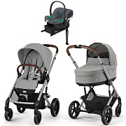 Коляска Cybex Balios S Lux SLV complete Aton B2 Steel Grey Base One 4 в 1 Stone Grey с дождевиками