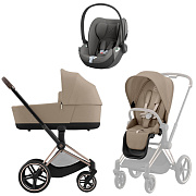 Коляска 3 в 1 Cybex Priam IV Rosegold complete и автокресло Cloud T i-Size Mirage Grey Cozy Beige