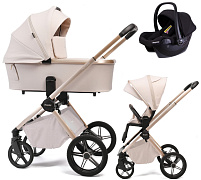 Детская коляска Peppy Monaco Plus 3 в 1 с автокреслом Rise Black Beige (бежевый), рама беж, шлифованный алюминий