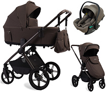 Детская коляска Peppy Soho 3 в 1 с автокреслом Jet Brown Brown (коричневый), рама серо-бежевый