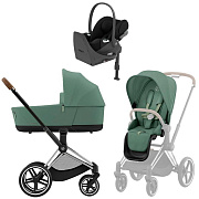 Коляска Cybex Priam IV Chrome Brown complete Cloud T Sepia Black Base T 3 в 1 Leaf Green