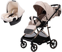 Прогулочная коляска Peppy Amici с автокреслом Rise Milk Beige рама Gold
