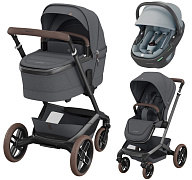Детская коляска Maxi-Cosi Fame 3 в 1 с автокреслом Coral 360 Essential grey Twillic Graphite/графит