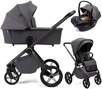 Детская коляска Peppy Monaco Plus 3 в 1 с автокреслом Jovikids Aria Black Antrazit (графитовый), рама серая