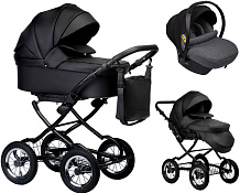 Детская коляска Indigo Barbara Eco Classic 3 в 1 с автокреслом Avionaut Cosmo Grey Be03 черная кожа