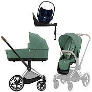 Коляска Cybex Priam IV Chrome Brown complete Cloud T Rebellious Luxury Denim Blue Base T 4 в 1 Leaf Green