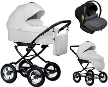 Детская коляска Indigo Barbara Eco Classic 3 в 1 с автокреслом Avionaut Cosmo Grey Be05 белая кожа