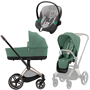 Коляска 3 в 1 Cybex Priam IV Rosegold complete и автокресло Aton S2 i-Size Lava Grey Leaf Green